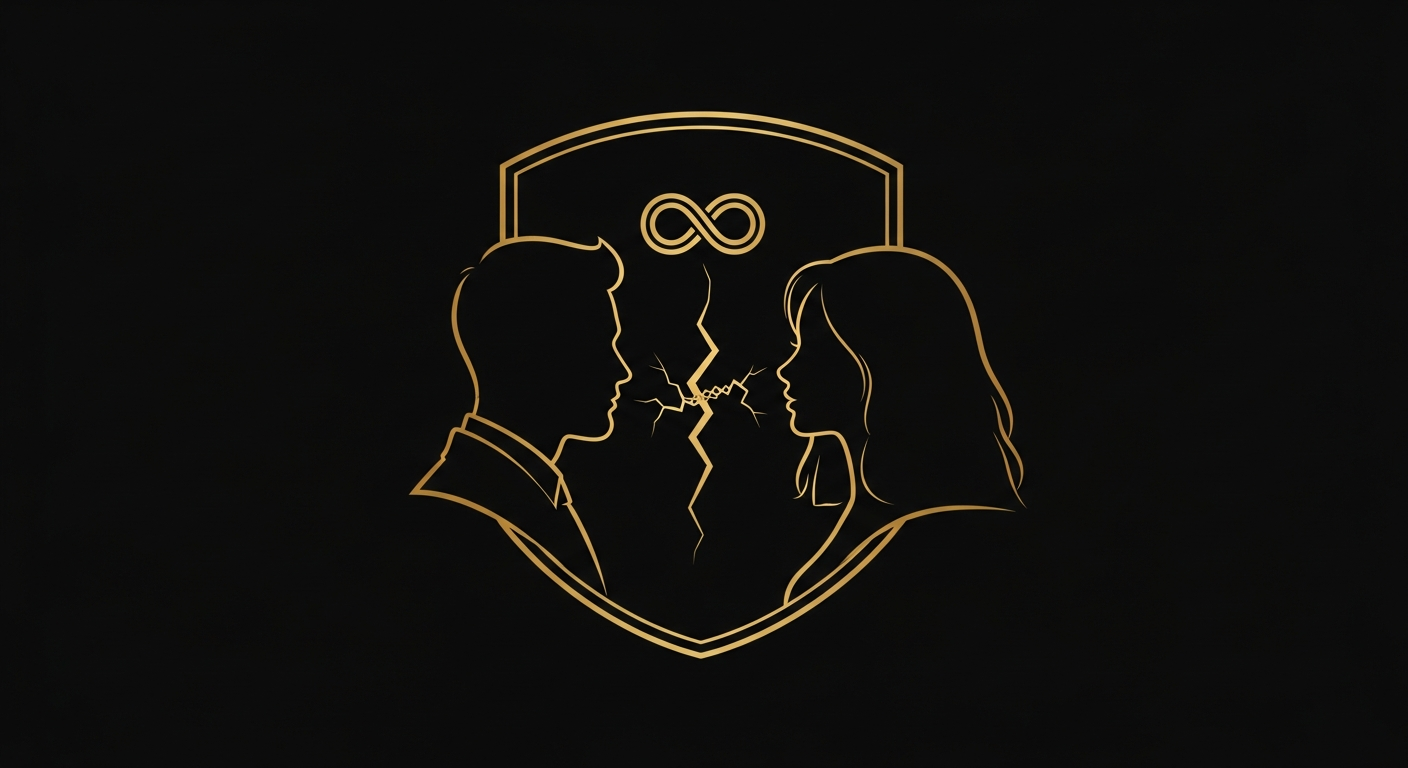 Black and gold editorial illustration for Article #013: Why Couples Keep Having the Same Argument Over and Over.