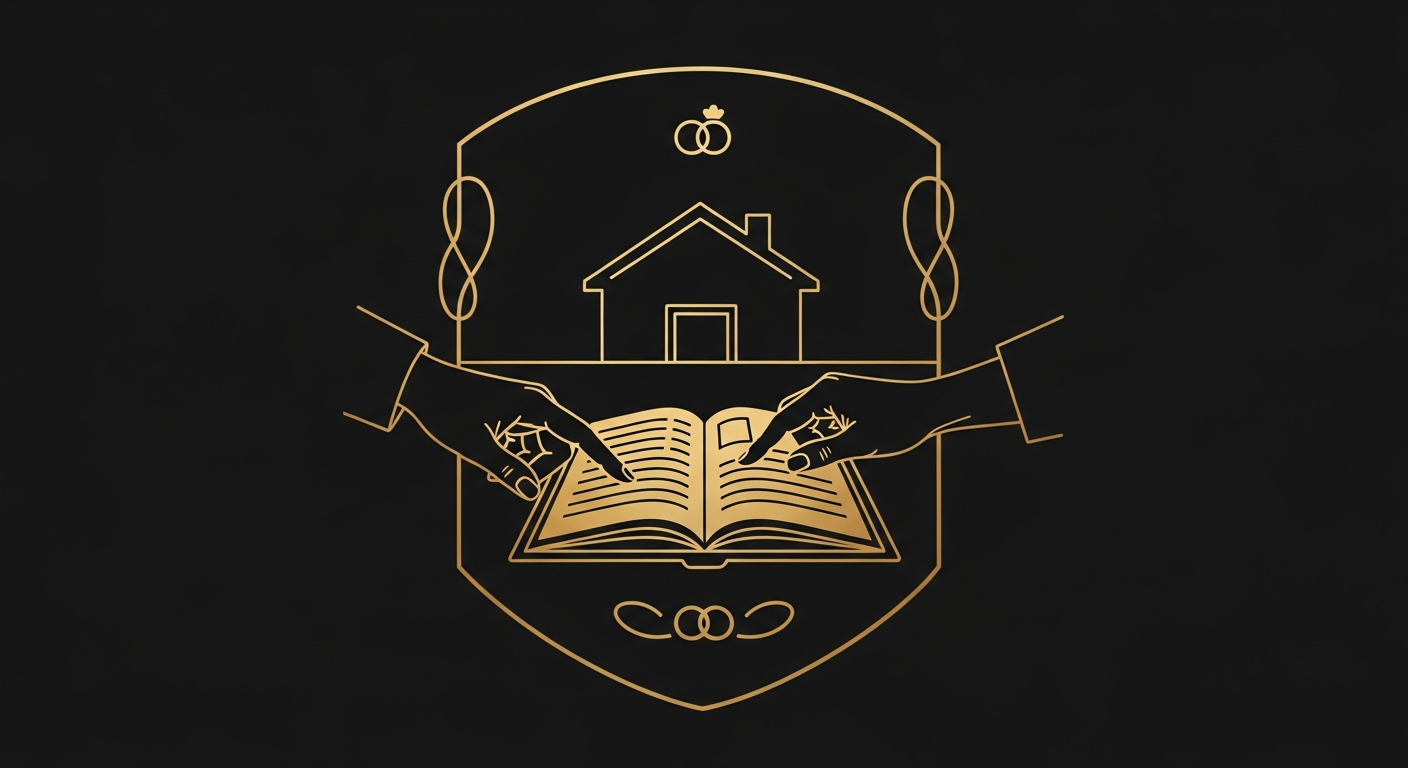 Black and gold editorial illustration for Article #028: The Emotional Bank Account for Married Couples.