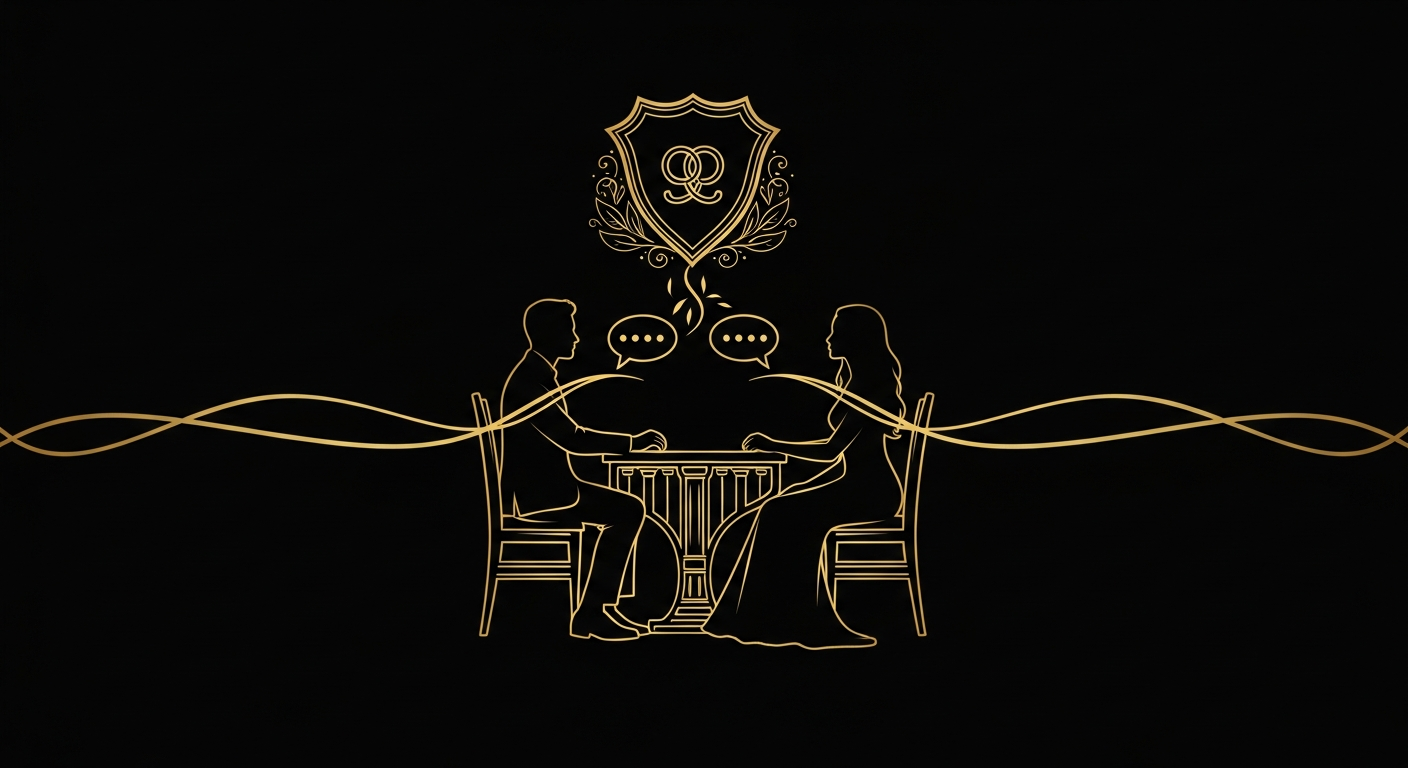 Black and gold editorial illustration for Article #031: How to Talk About Intimacy With Your Spouse Without Awkwardness.