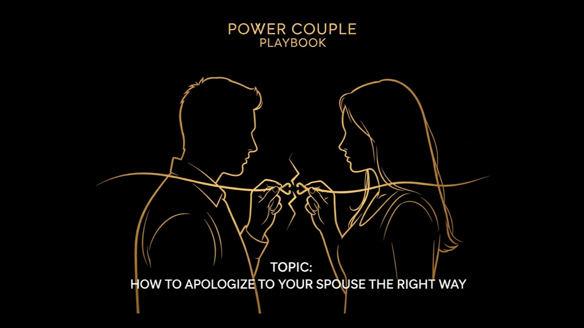 Black and gold editorial illustration for How to Apologize to Your Spouse the Right Way.