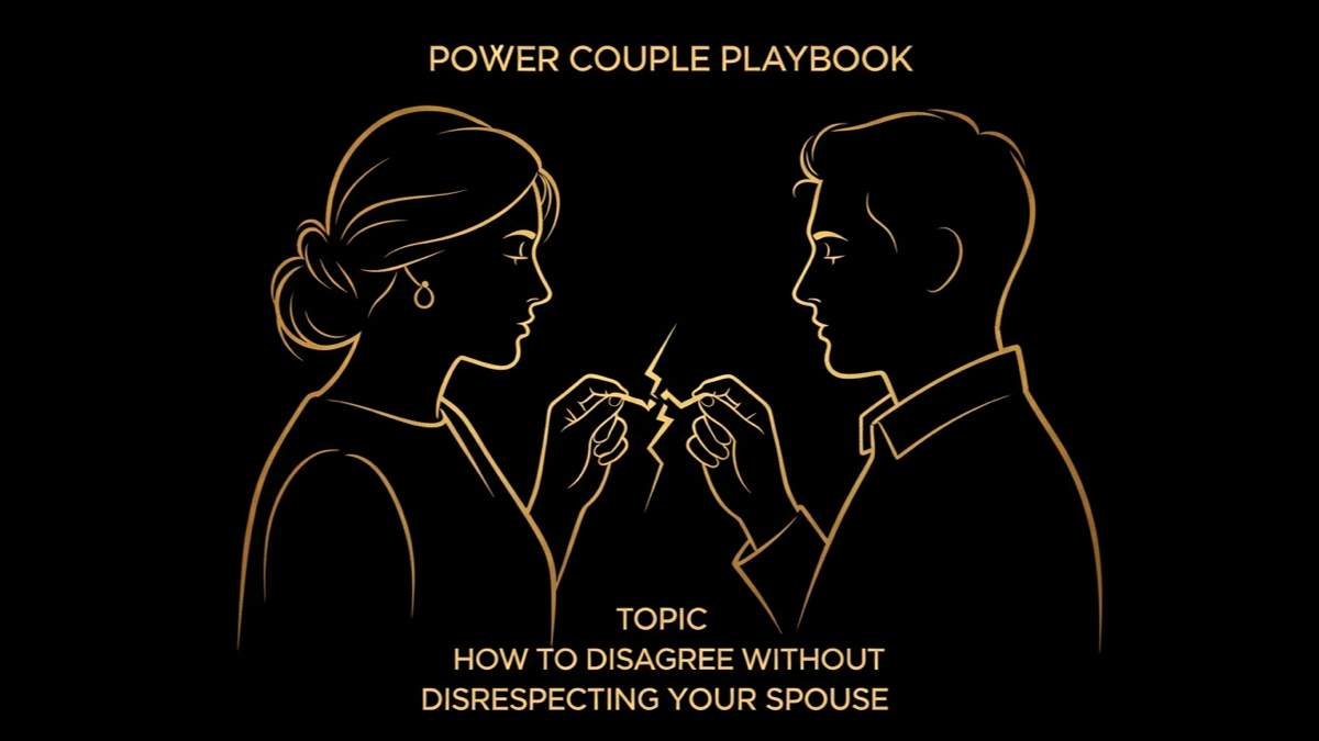 Black and gold editorial illustration for How to Disagree Without Disrespecting Your Spouse.