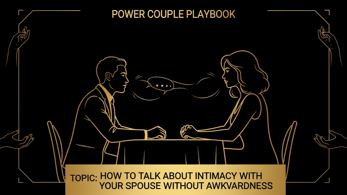 Black and gold editorial illustration for How to Talk About Intimacy With Your Spouse Without Awkwardness.