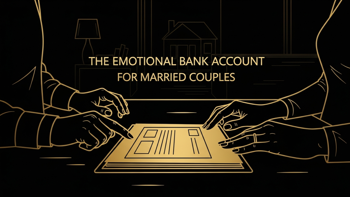 Black and gold editorial illustration for The Emotional Bank Account for Married Couples.
